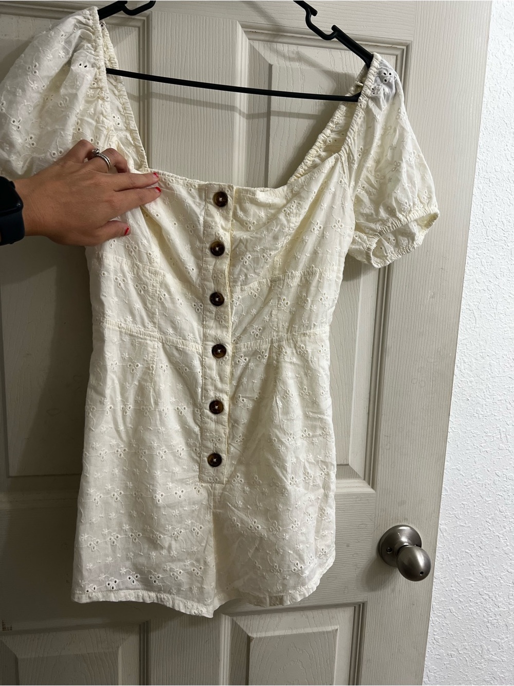 Urban Outfitters Cream Eyelet Button-Front Crop Top